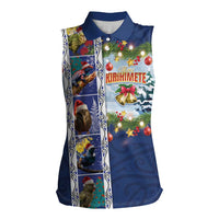 New Zealand Merry Christmas Women Sleeveless Polo Shirt Maori Animals, Koru Tattoo - Blue Xmas Style LT03 Female Blue - Polynesian Pride