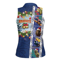 New Zealand Merry Christmas Women Sleeveless Polo Shirt Maori Animals, Koru Tattoo - Blue Xmas Style LT03 - Polynesian Pride