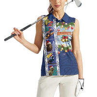 New Zealand Merry Christmas Women Sleeveless Polo Shirt Maori Animals, Koru Tattoo - Blue Xmas Style LT03 - Polynesian Pride