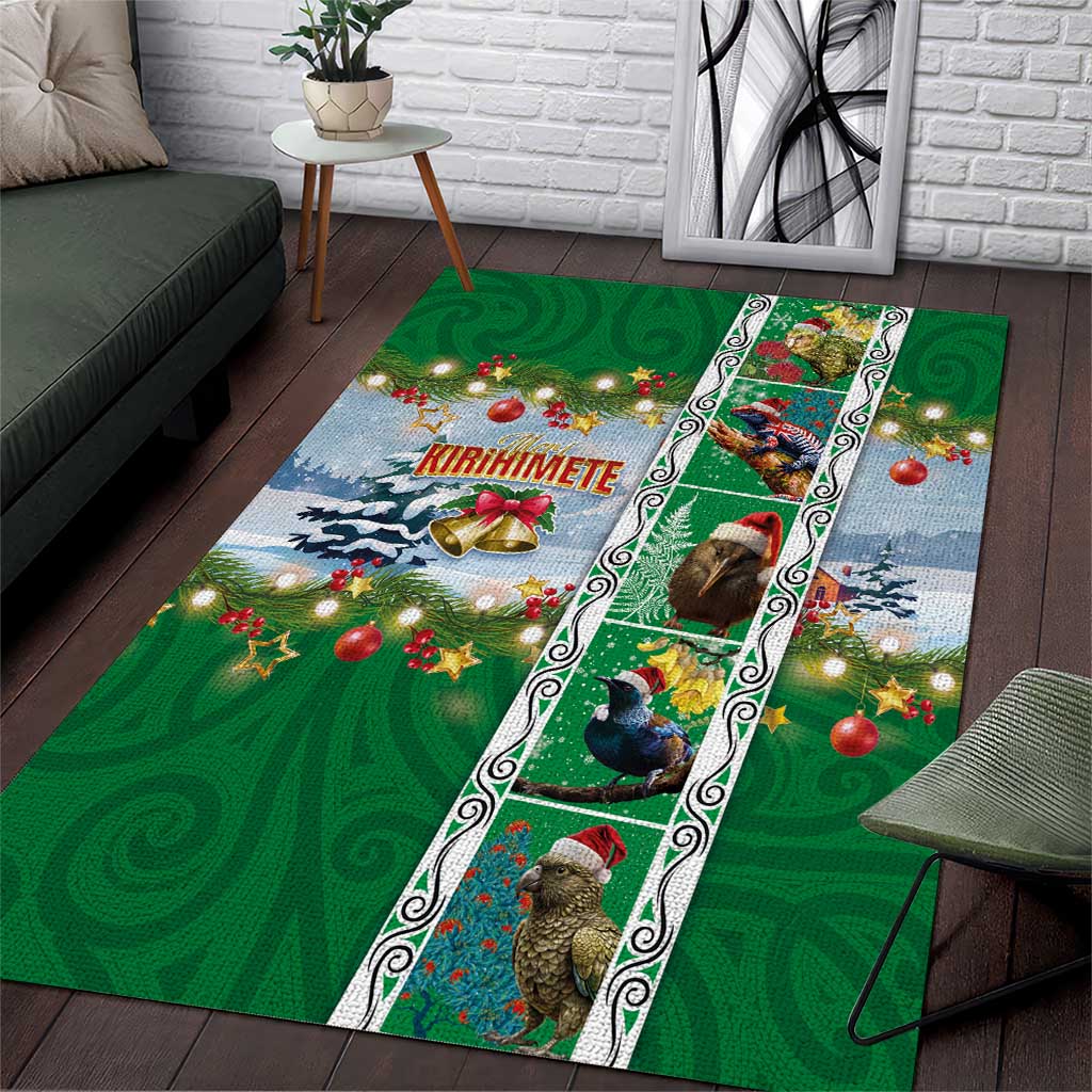 New Zealand Merry Christmas Area Rug Maori Animals, Koru Tattoo - Green Xmas Style LT03 Green - Polynesian Pride