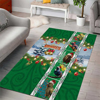 New Zealand Merry Christmas Area Rug Maori Animals, Koru Tattoo - Green Xmas Style LT03 - Polynesian Pride