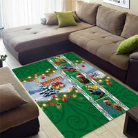 New Zealand Merry Christmas Area Rug Maori Animals, Koru Tattoo - Green Xmas Style LT03 - Polynesian Pride