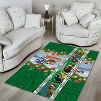 New Zealand Merry Christmas Area Rug Maori Animals, Koru Tattoo - Green Xmas Style LT03 - Polynesian Pride
