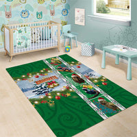 New Zealand Merry Christmas Area Rug Maori Animals, Koru Tattoo - Green Xmas Style LT03 - Polynesian Pride