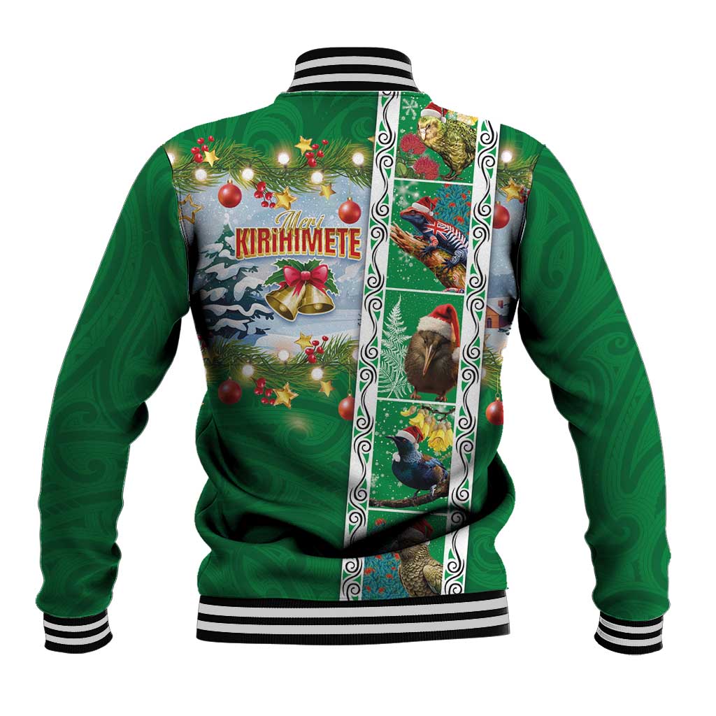 New Zealand Merry Christmas Baseball Jacket Maori Animals, Koru Tattoo - Green Xmas Style LT03 - Polynesian Pride
