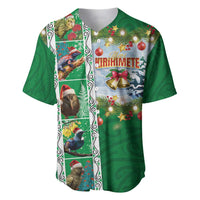 New Zealand Merry Christmas Baseball Jersey Maori Animals, Koru Tattoo - Green Xmas Style LT03 Green - Polynesian Pride