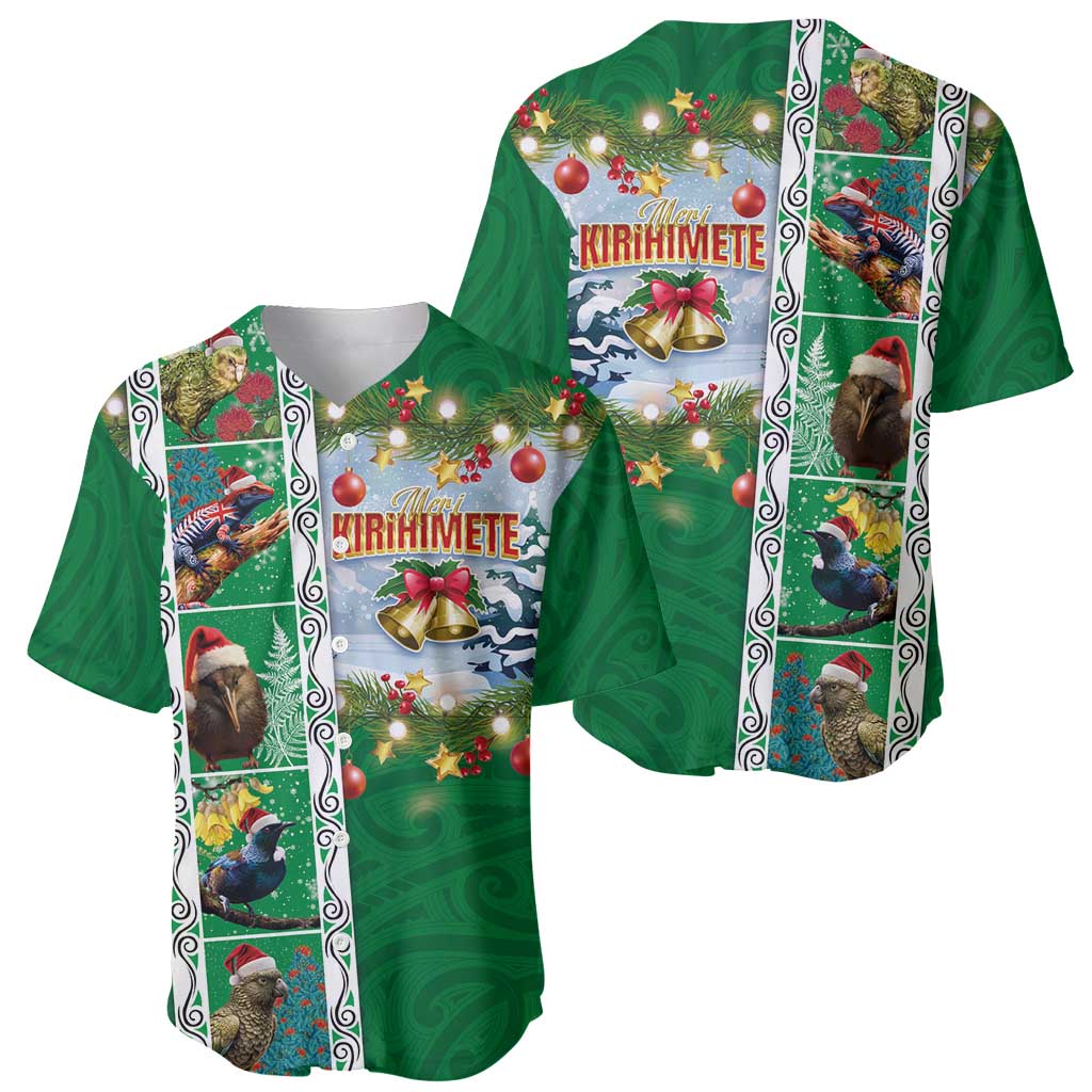 New Zealand Merry Christmas Baseball Jersey Maori Animals, Koru Tattoo - Green Xmas Style LT03 - Polynesian Pride