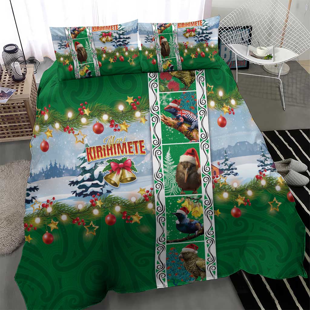 New Zealand Merry Christmas Bedding Set Maori Animals, Koru Tattoo - Green Xmas Style LT03 - Polynesian Pride