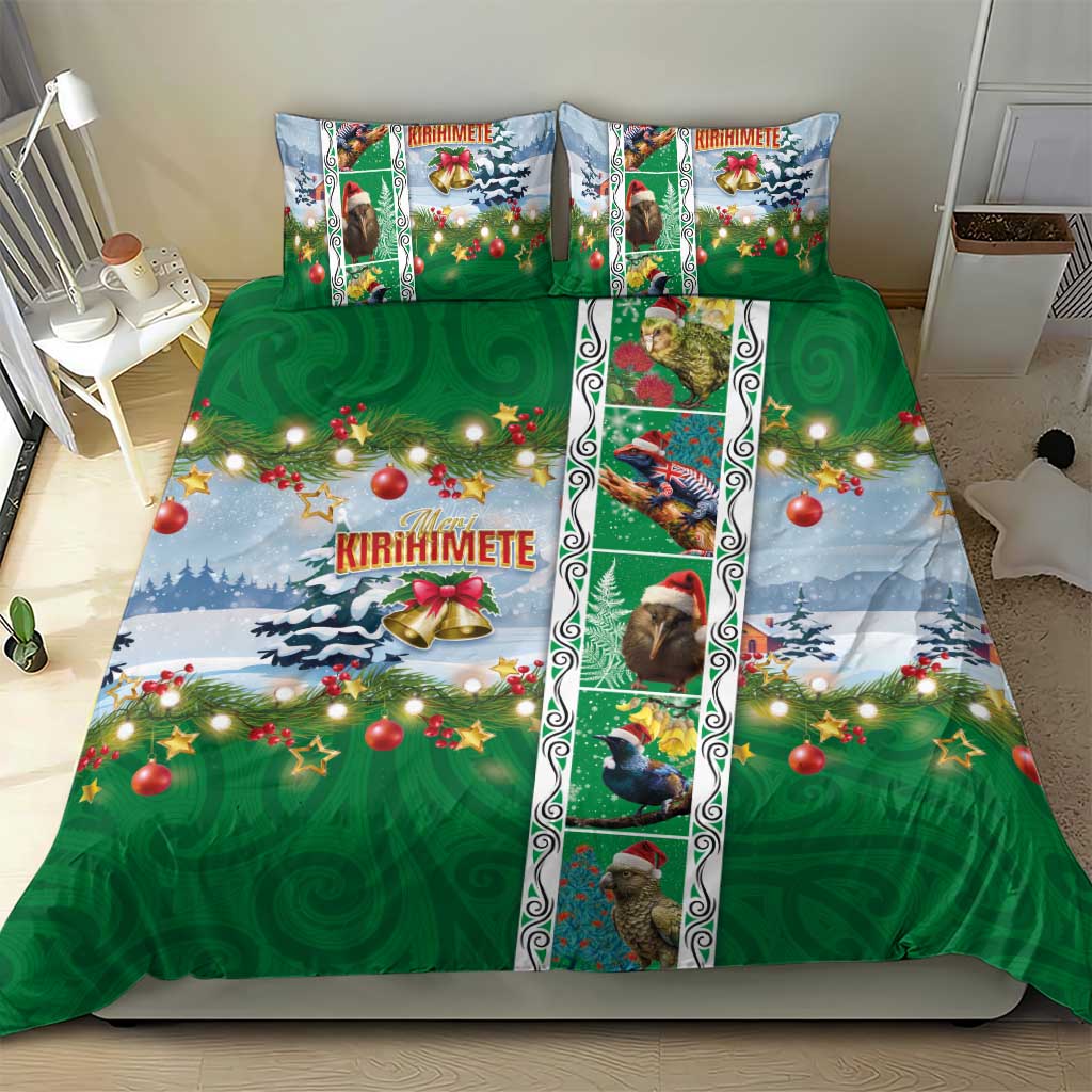 New Zealand Merry Christmas Bedding Set Maori Animals, Koru Tattoo - Green Xmas Style LT03 - Polynesian Pride