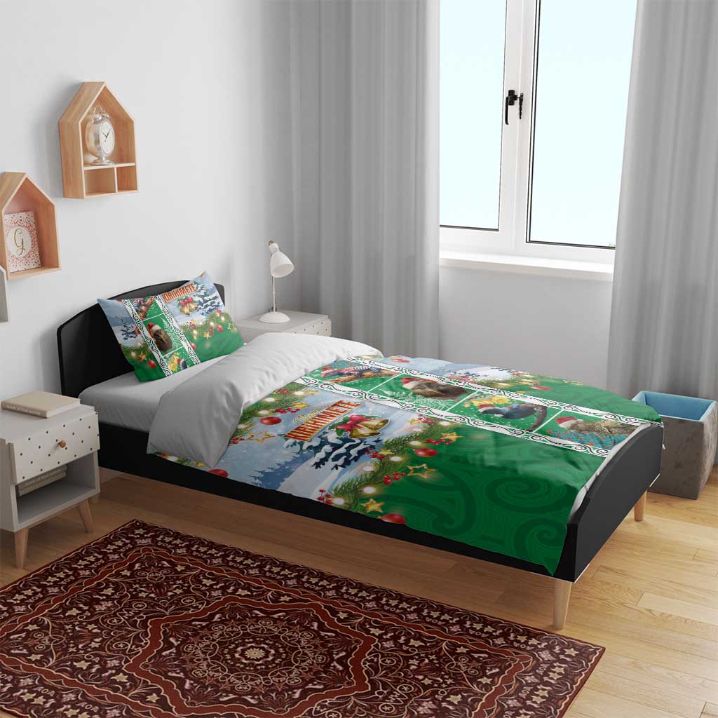 New Zealand Merry Christmas Bedding Set Maori Animals, Koru Tattoo - Green Xmas Style LT03 - Polynesian Pride