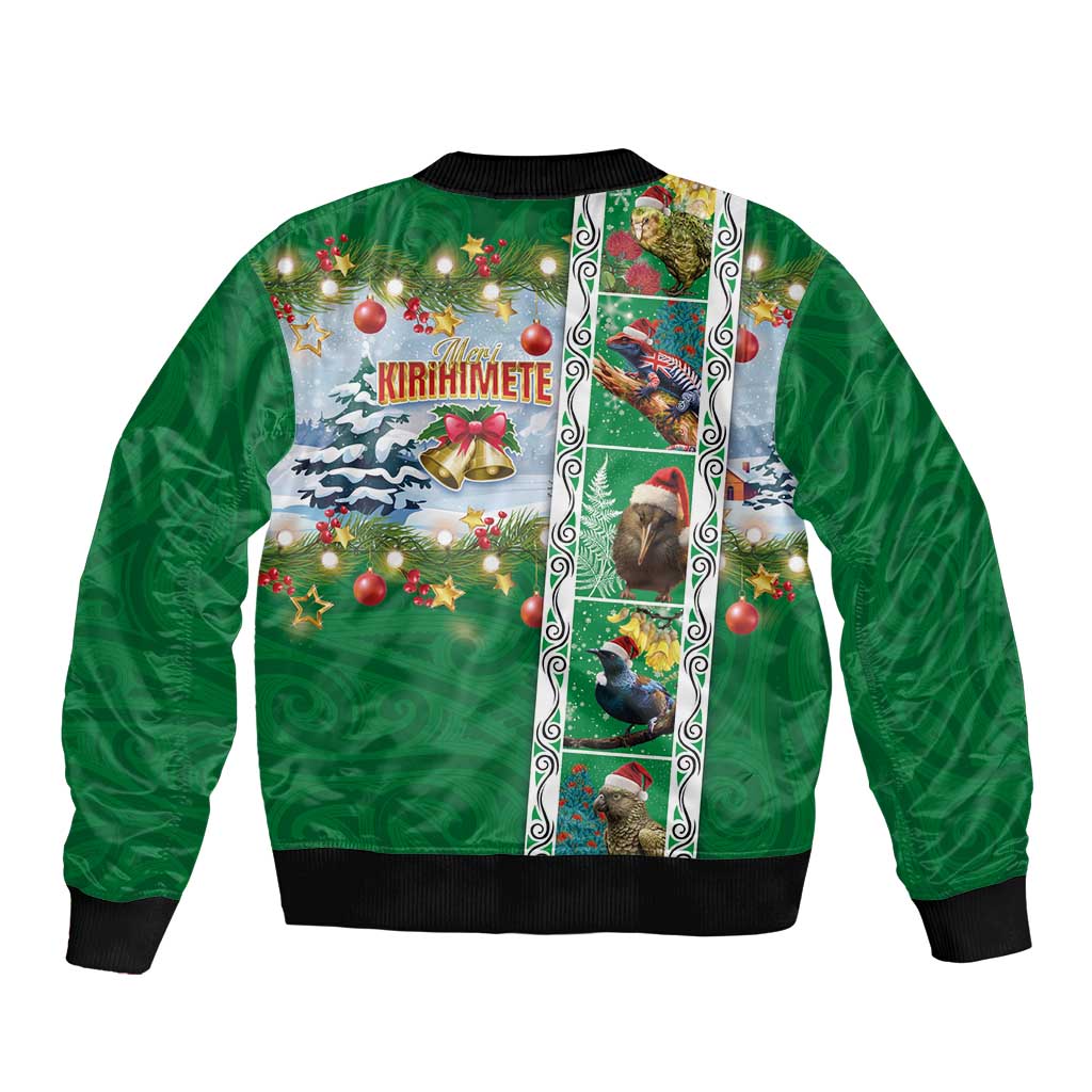 New Zealand Merry Christmas Bomber Jacket Maori Animals, Koru Tattoo - Green Xmas Style LT03 - Polynesian Pride