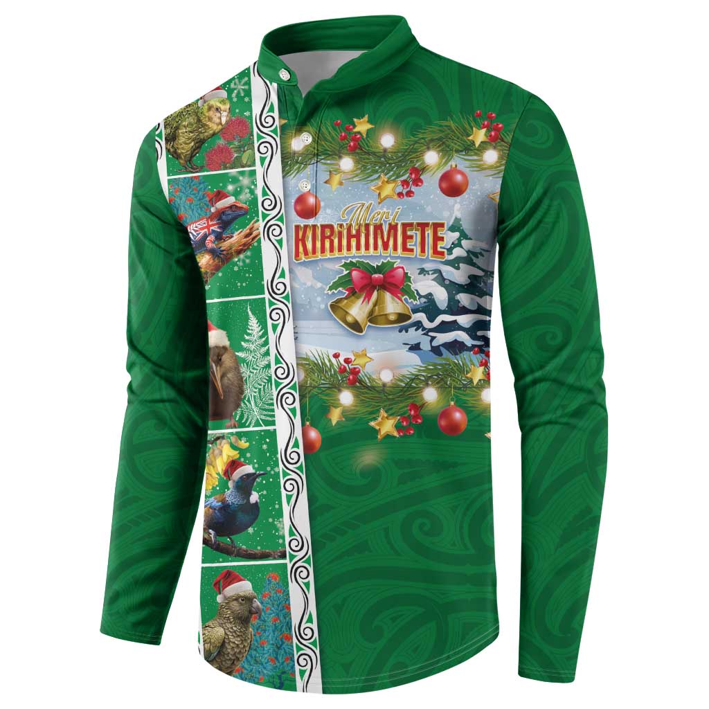 New Zealand Merry Christmas Button Sweatshirt Maori Animals, Koru Tattoo - Green Xmas Style LT03 - Polynesian Pride