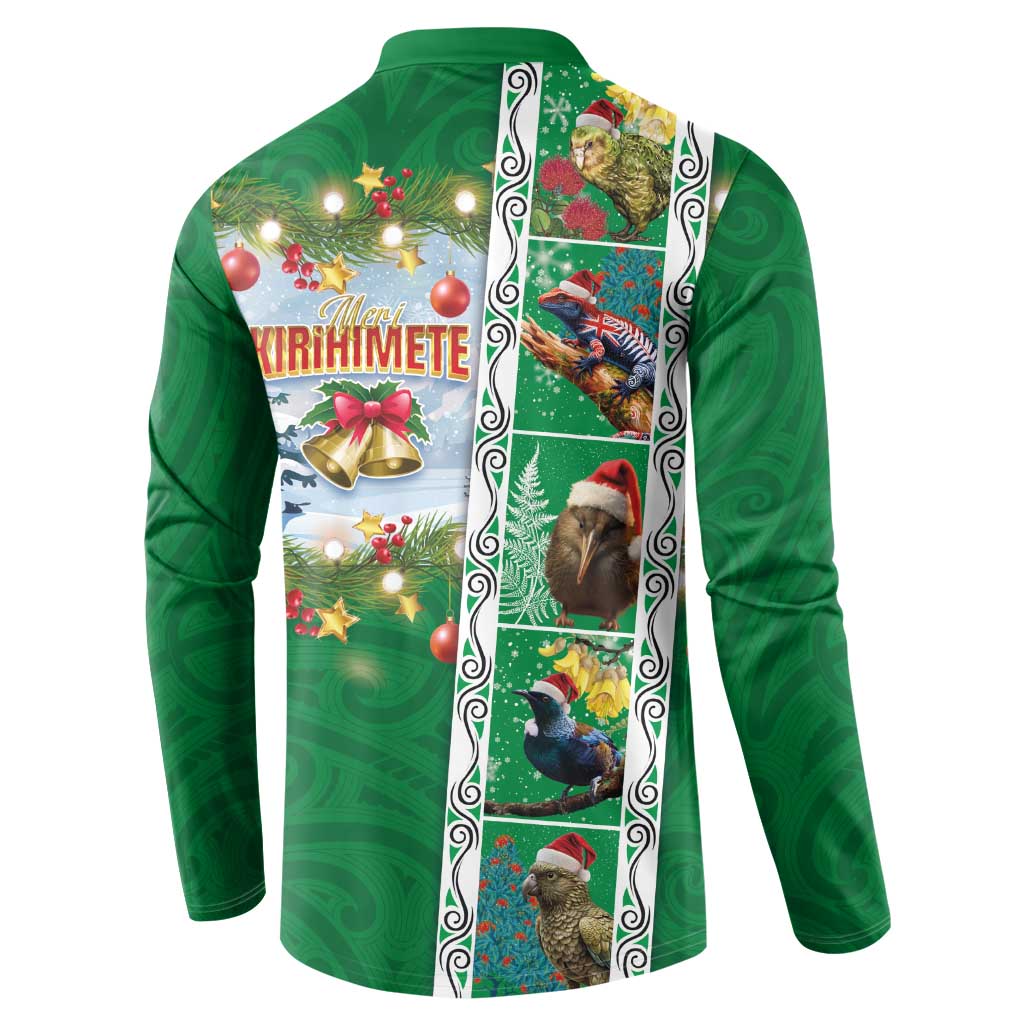New Zealand Merry Christmas Button Sweatshirt Maori Animals, Koru Tattoo - Green Xmas Style LT03 - Polynesian Pride
