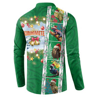 New Zealand Merry Christmas Button Sweatshirt Maori Animals, Koru Tattoo - Green Xmas Style LT03 - Polynesian Pride