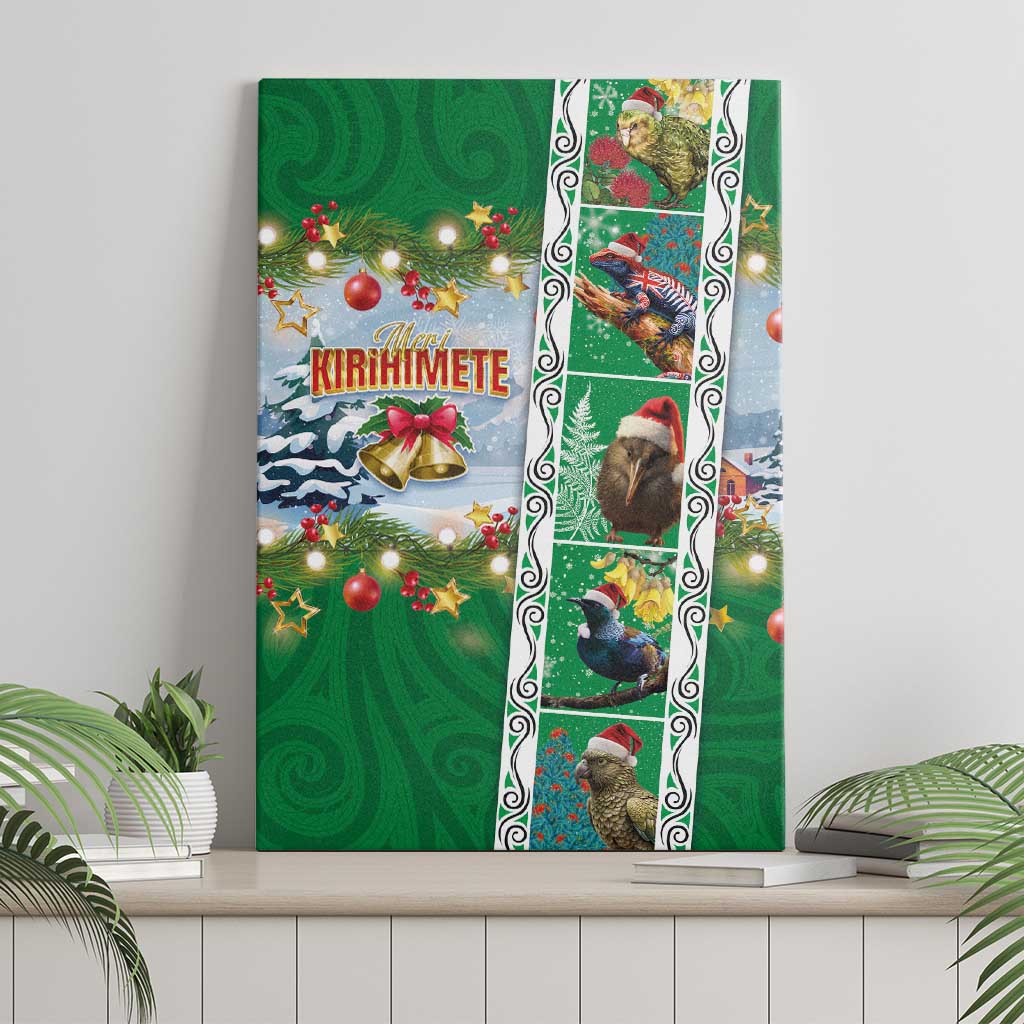 New Zealand Merry Christmas Canvas Wall Art Maori Animals, Koru Tattoo - Green Xmas Style LT03 - Polynesian Pride