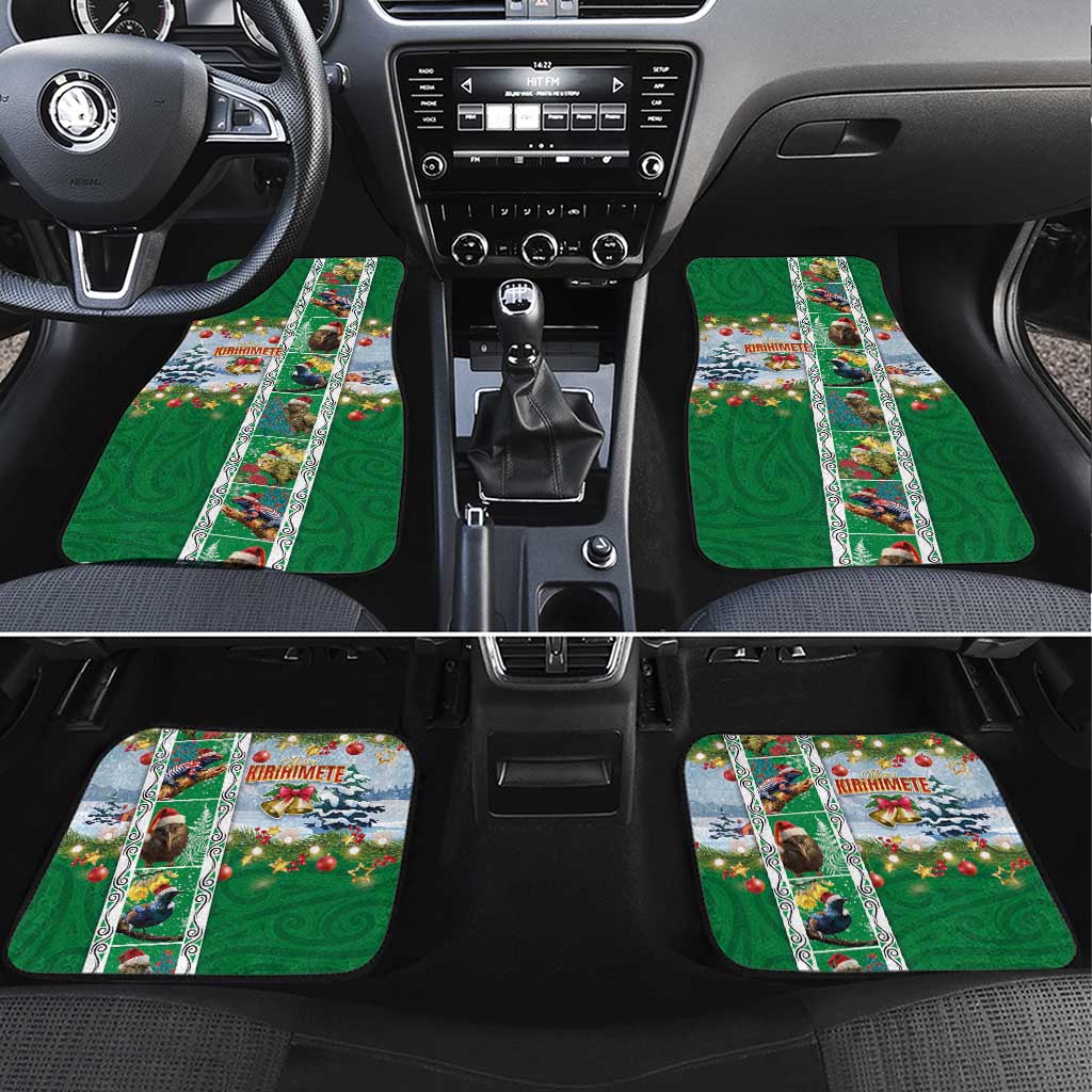 New Zealand Merry Christmas Car Mats Maori Animals, Koru Tattoo - Green Xmas Style LT03 Set 4pcs Green - Polynesian Pride