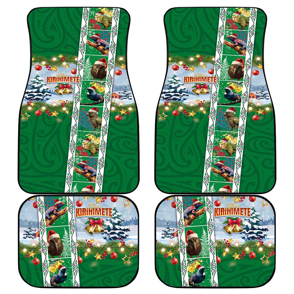 New Zealand Merry Christmas Car Mats Maori Animals, Koru Tattoo - Green Xmas Style LT03 - Polynesian Pride