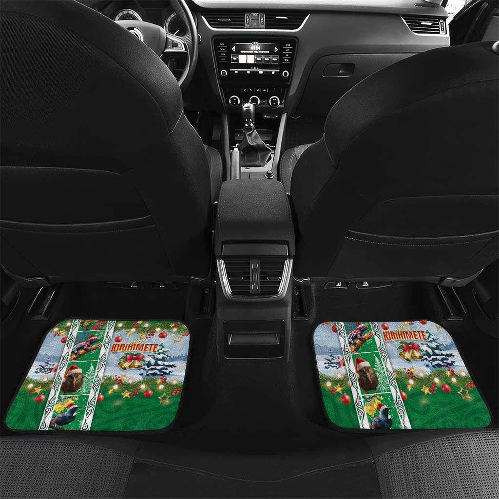 New Zealand Merry Christmas Car Mats Maori Animals, Koru Tattoo - Green Xmas Style LT03 Set 2pcs - Back Green - Polynesian Pride