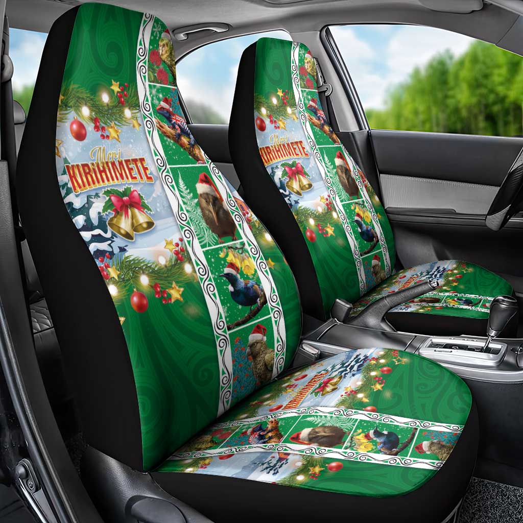 New Zealand Merry Christmas Car Seat Cover Maori Animals, Koru Tattoo - Green Xmas Style LT03 - Polynesian Pride