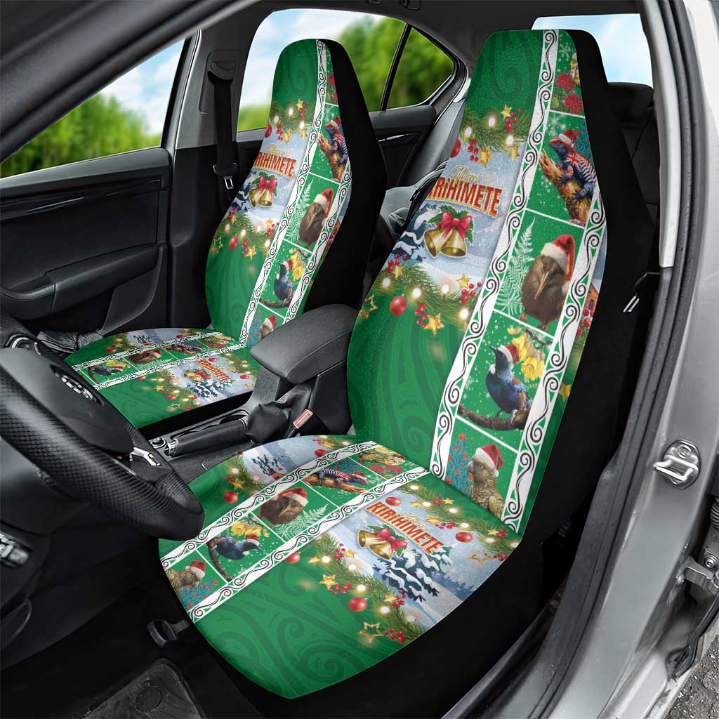 New Zealand Merry Christmas Car Seat Cover Maori Animals, Koru Tattoo - Green Xmas Style LT03 - Polynesian Pride