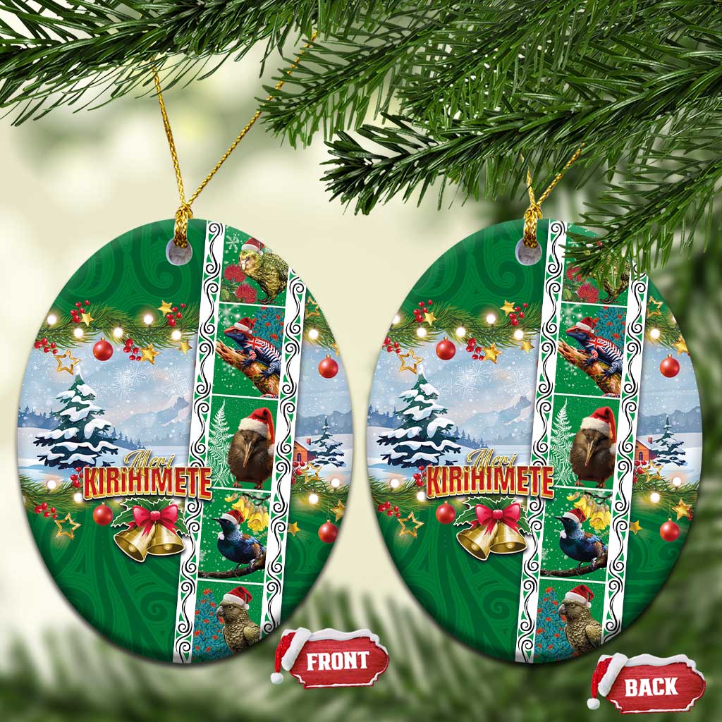 New Zealand Merry Christmas Ceramic Ornament Maori Animals, Koru Tattoo - Green Xmas Style LT03 Oval Green - Polynesian Pride