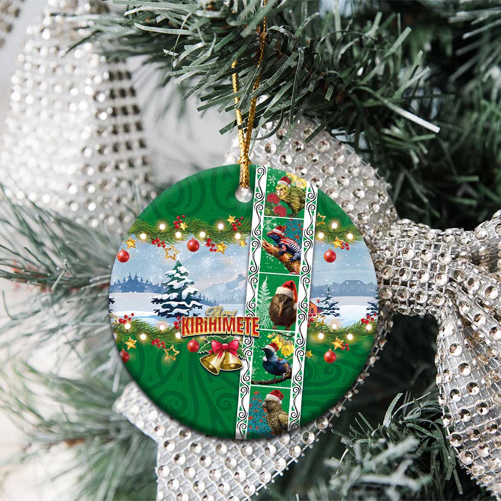 New Zealand Merry Christmas Ceramic Ornament Maori Animals, Koru Tattoo - Green Xmas Style LT03 - Polynesian Pride