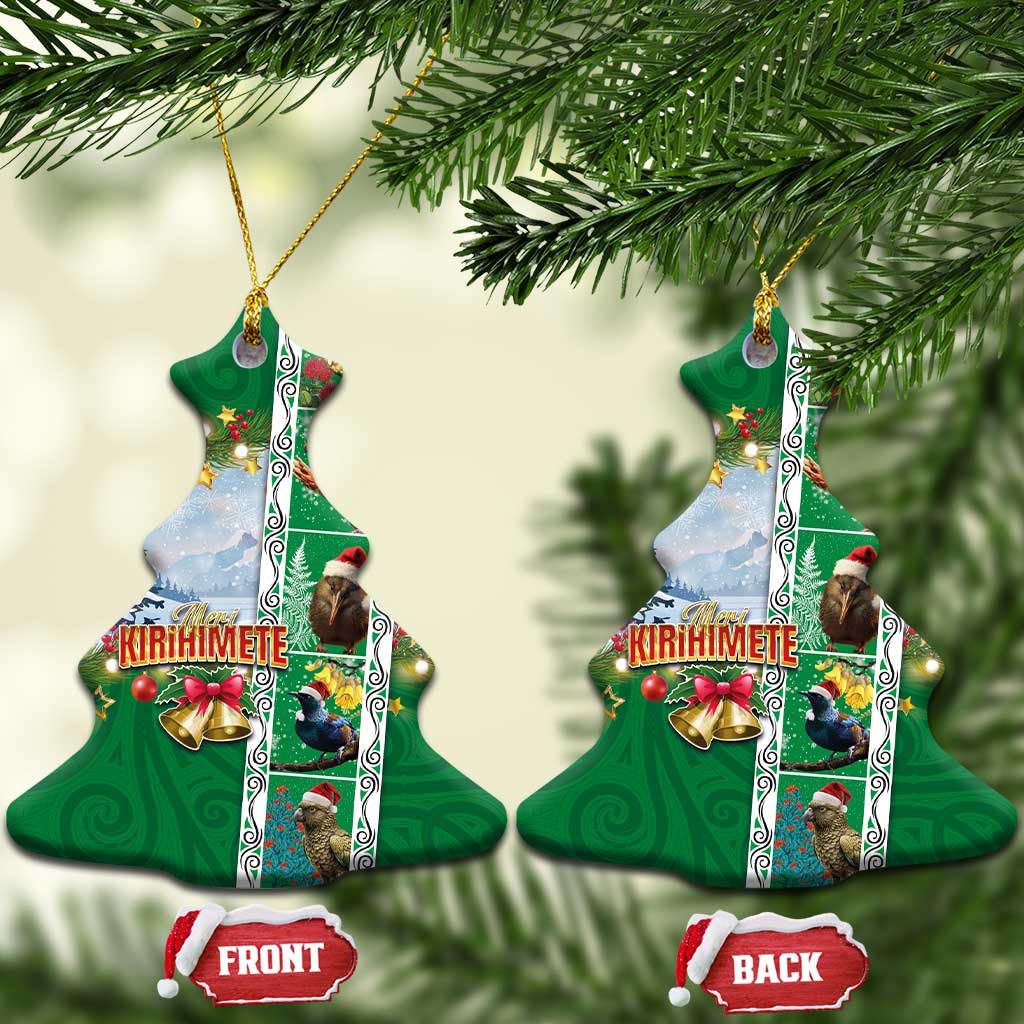 New Zealand Merry Christmas Ceramic Ornament Maori Animals, Koru Tattoo - Green Xmas Style LT03 Christmas Tree Green - Polynesian Pride