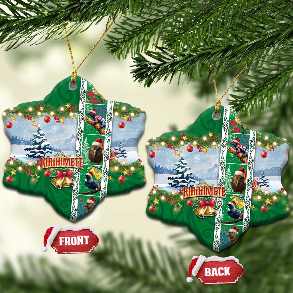 New Zealand Merry Christmas Ceramic Ornament Maori Animals, Koru Tattoo - Green Xmas Style LT03 Snow Flake Green - Polynesian Pride