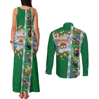 New Zealand Merry Christmas Couples Matching Tank Maxi Dress and Long Sleeve Button Shirt Maori Animals, Koru Tattoo - Green Xmas Style LT03 - Polynesian Pride