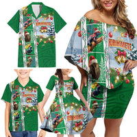 New Zealand Merry Christmas Family Matching Off Shoulder Short Dress and Hawaiian Shirt Maori Animals, Koru Tattoo - Green Xmas Style LT03 - Polynesian Pride