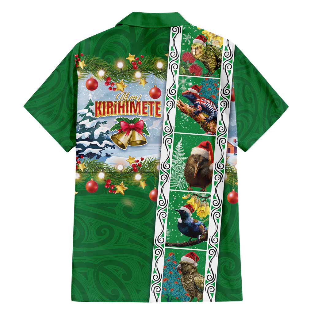 New Zealand Merry Christmas Family Matching Short Sleeve Bodycon Dress and Hawaiian Shirt Maori Animals, Koru Tattoo - Green Xmas Style LT03 - Polynesian Pride