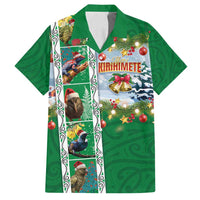 New Zealand Merry Christmas Family Matching Summer Maxi Dress and Hawaiian Shirt Maori Animals, Koru Tattoo - Green Xmas Style LT03 Dad's Shirt - Short Sleeve Green - Polynesian Pride