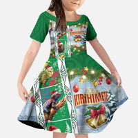 New Zealand Merry Christmas Family Matching Tank Maxi Dress and Hawaiian Shirt Maori Animals, Koru Tattoo - Green Xmas Style LT03 Daughter's Dress Green - Polynesian Pride