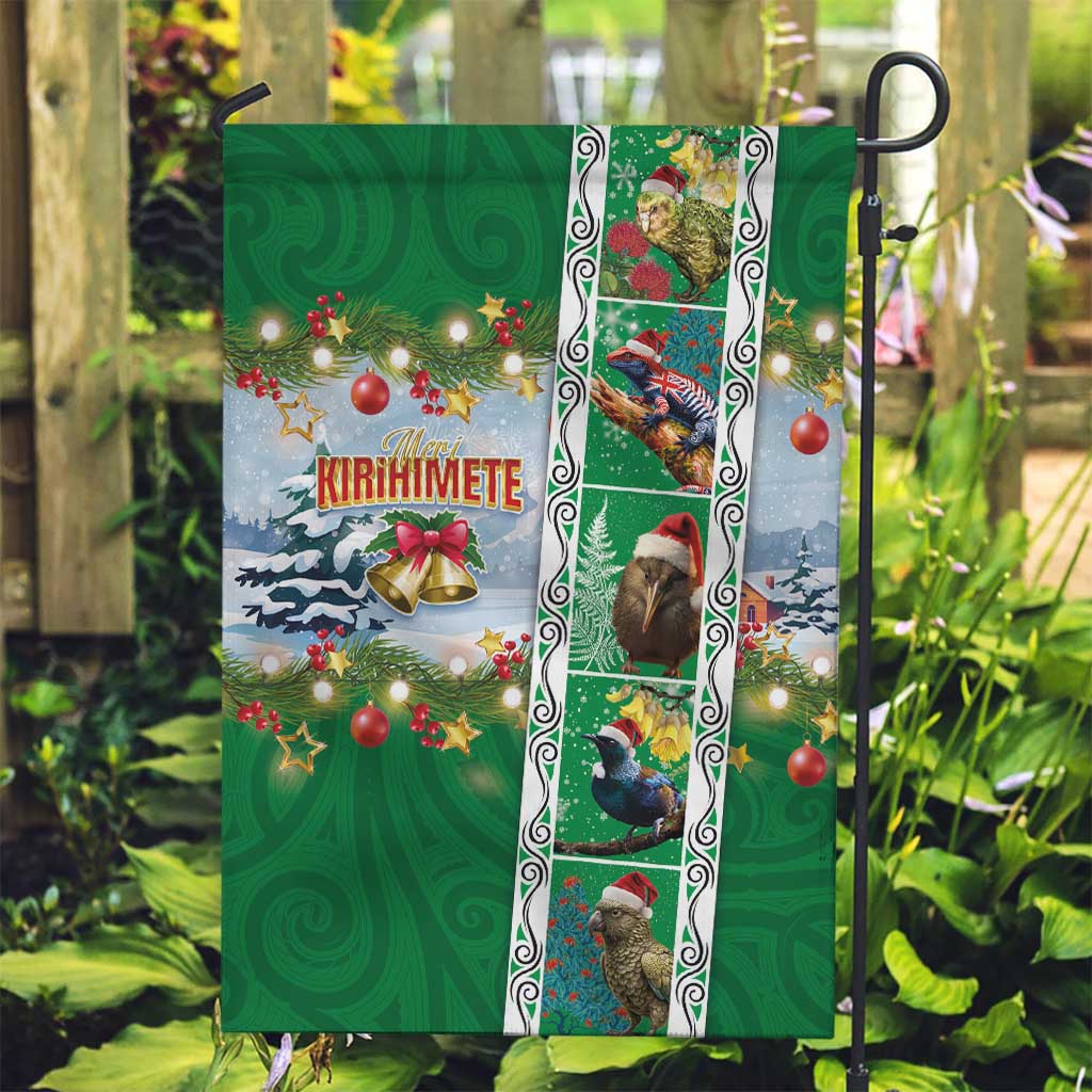 New Zealand Merry Christmas Garden Flag Maori Animals, Koru Tattoo - Green Xmas Style LT03 Garden Flag Green - Polynesian Pride