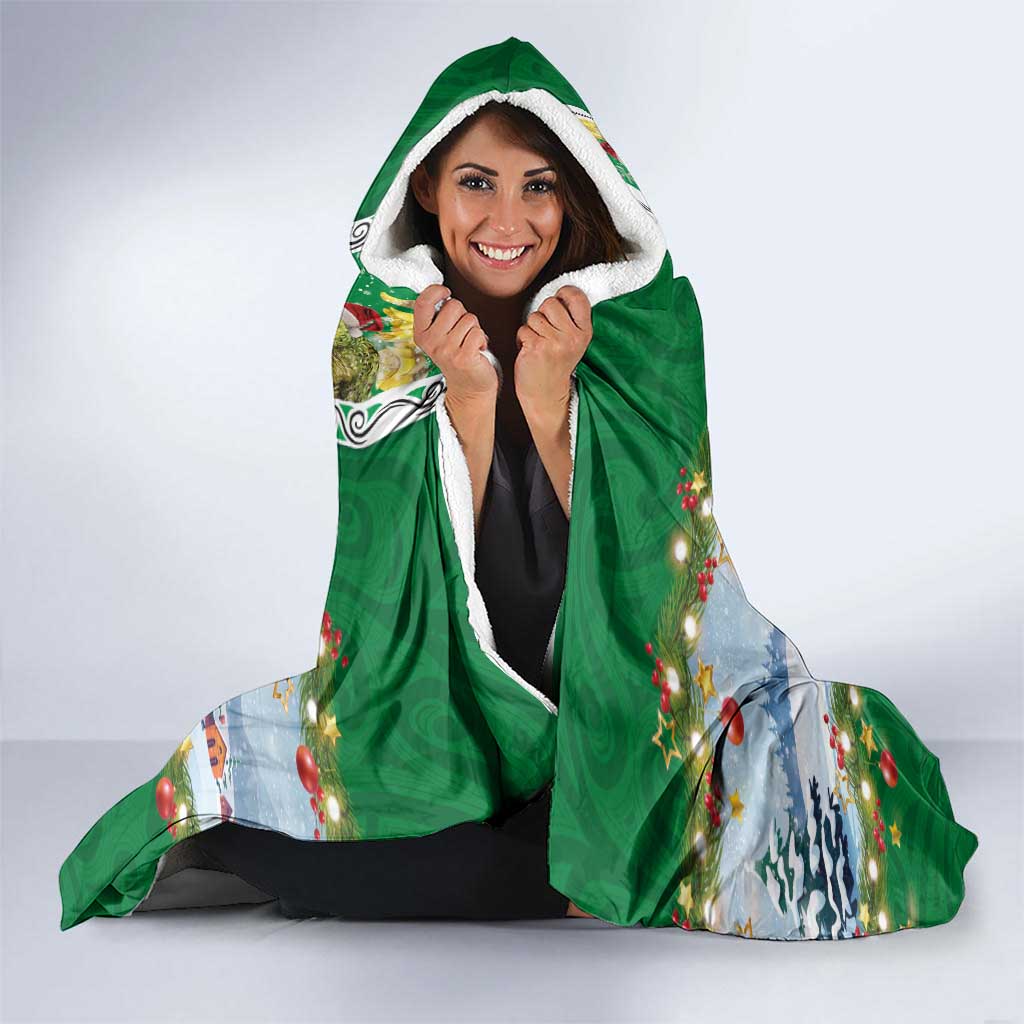 New Zealand Merry Christmas Hooded Blanket Maori Animals, Koru Tattoo - Green Xmas Style LT03 - Polynesian Pride
