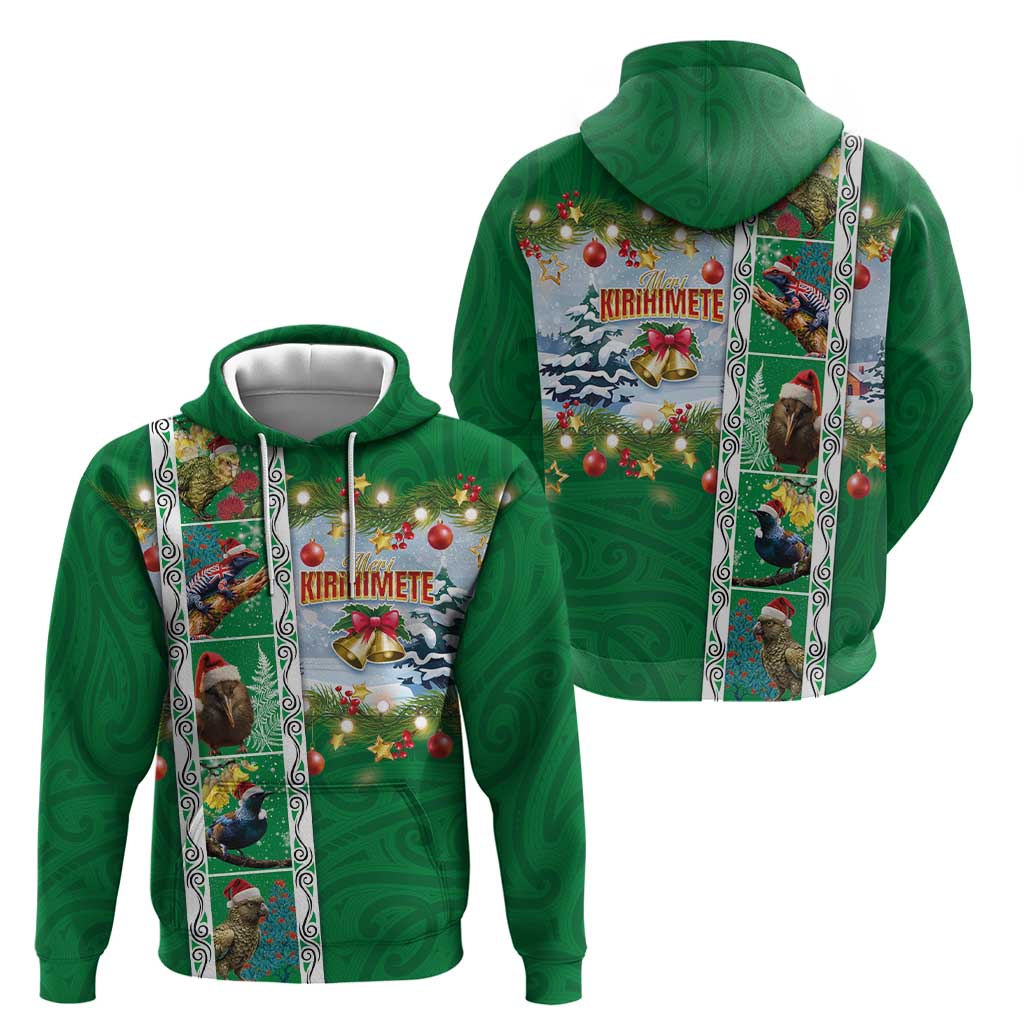 New Zealand Merry Christmas Hoodie Maori Animals, Koru Tattoo - Green Xmas Style LT03 - Polynesian Pride