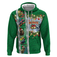 New Zealand Merry Christmas Hoodie Maori Animals, Koru Tattoo - Green Xmas Style LT03 Zip Hoodie Green - Polynesian Pride