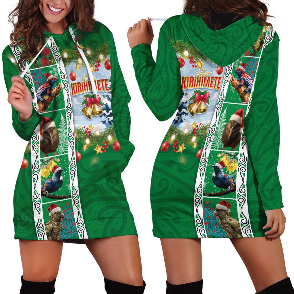New Zealand Merry Christmas Hoodie Dress Maori Animals, Koru Tattoo - Green Xmas Style LT03 - Polynesian Pride