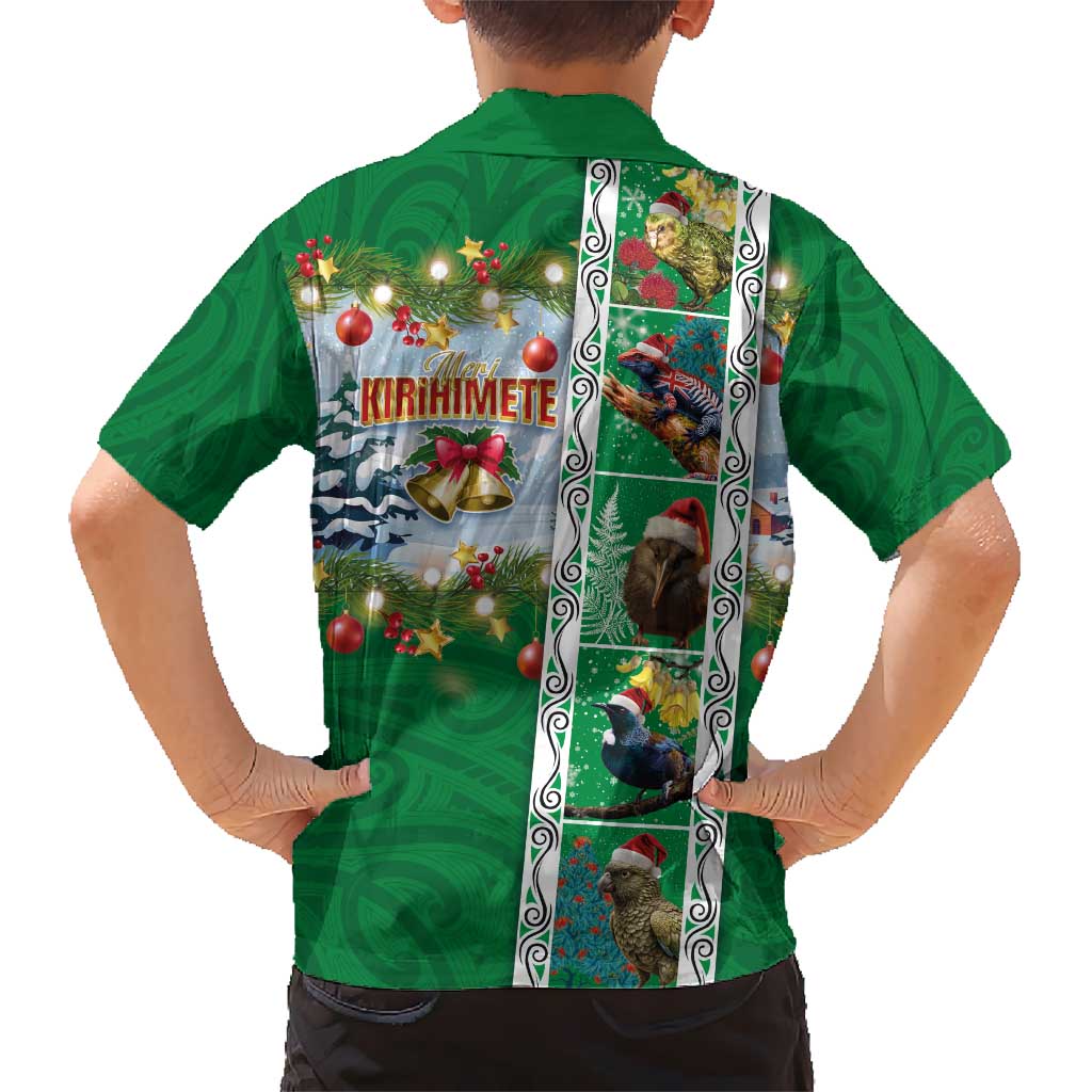 New Zealand Merry Christmas Kid Hawaiian Shirt Maori Animals, Koru Tattoo - Green Xmas Style LT03 - Polynesian Pride