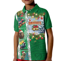 New Zealand Merry Christmas Kid Polo Shirt Maori Animals, Koru Tattoo - Green Xmas Style LT03 Kid Green - Polynesian Pride