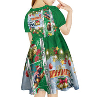 New Zealand Merry Christmas Kid Short Sleeve Dress Maori Animals, Koru Tattoo - Green Xmas Style LT03 - Polynesian Pride