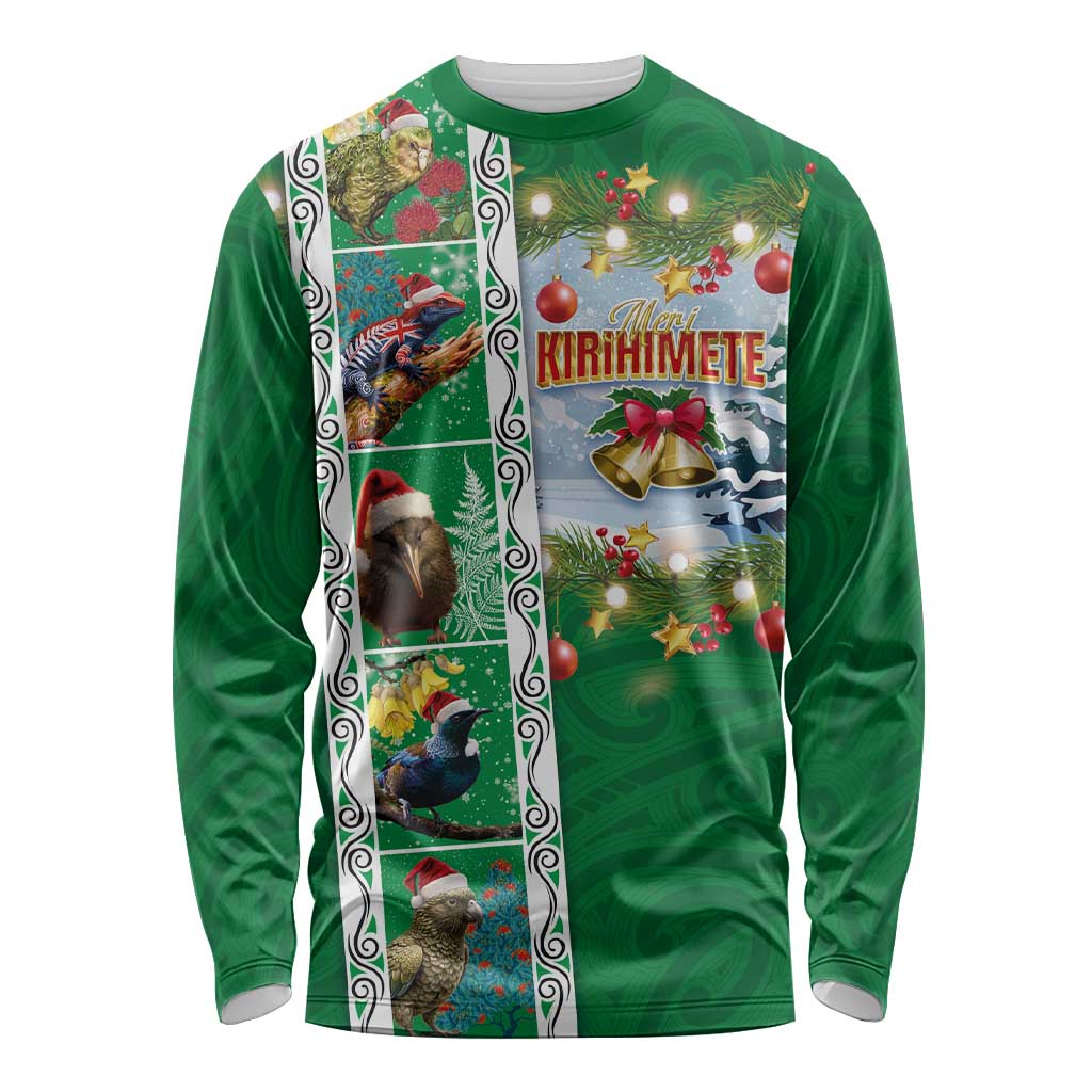 New Zealand Merry Christmas Long Sleeve Shirt Maori Animals, Koru Tattoo - Green Xmas Style LT03 Unisex Green - Polynesian Pride