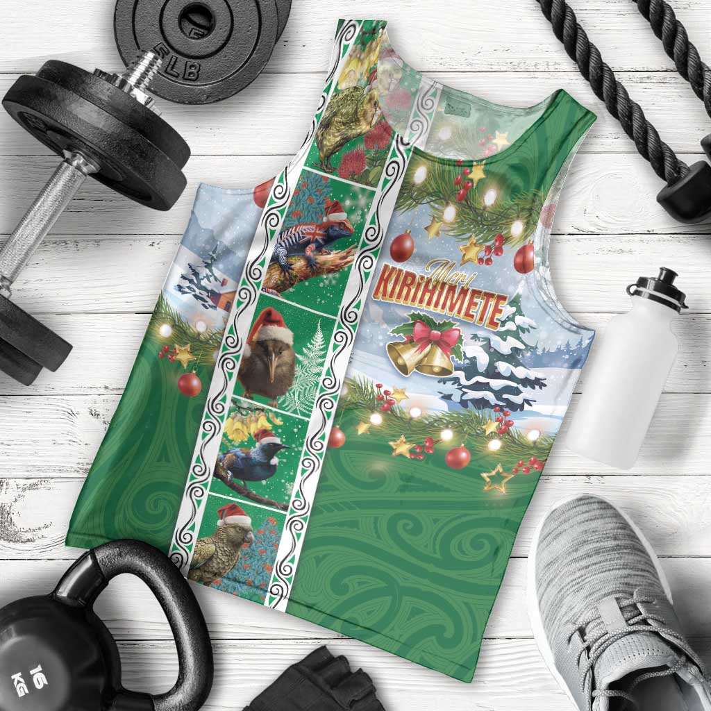 New Zealand Merry Christmas Men Tank Top Maori Animals, Koru Tattoo - Green Xmas Style LT03 - Polynesian Pride