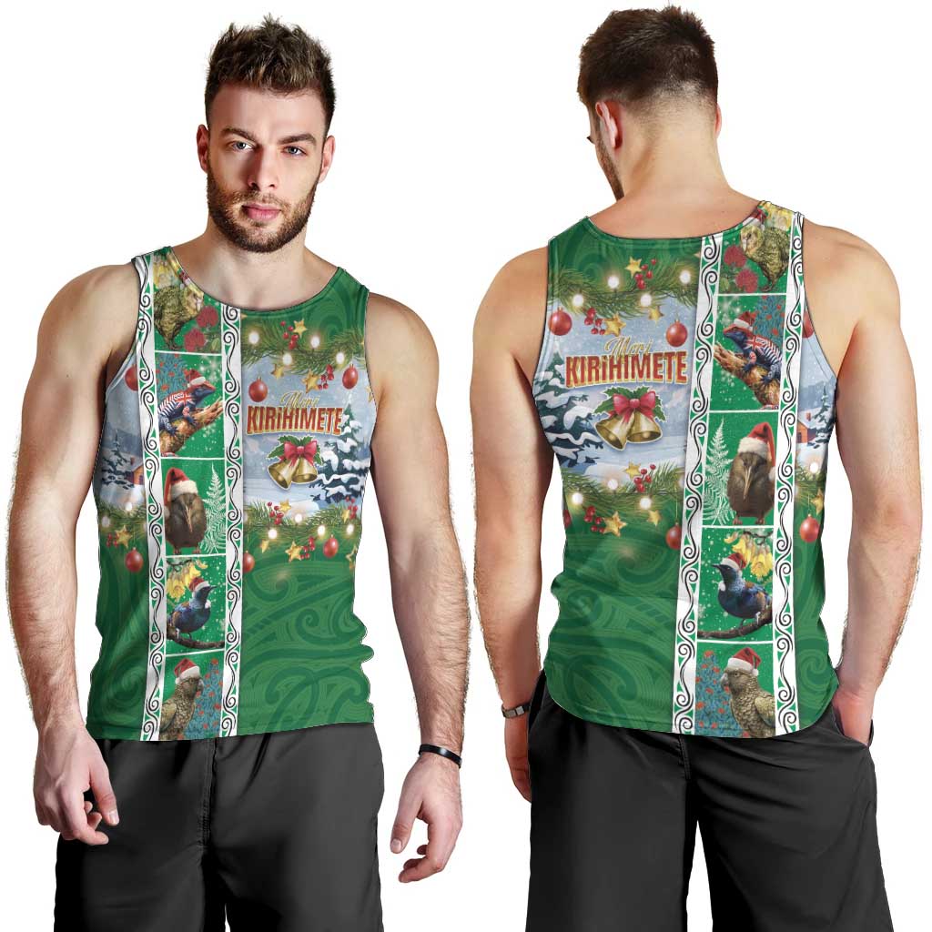 New Zealand Merry Christmas Men Tank Top Maori Animals, Koru Tattoo - Green Xmas Style LT03 - Polynesian Pride