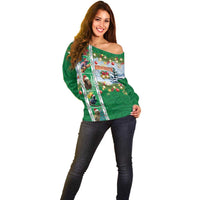 New Zealand Merry Christmas Off Shoulder Sweater Maori Animals, Koru Tattoo - Green Xmas Style LT03 - Polynesian Pride