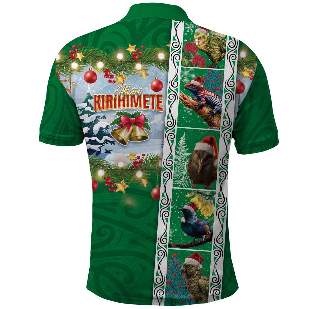 New Zealand Merry Christmas Polo Shirt Maori Animals, Koru Tattoo - Green Xmas Style LT03 - Polynesian Pride