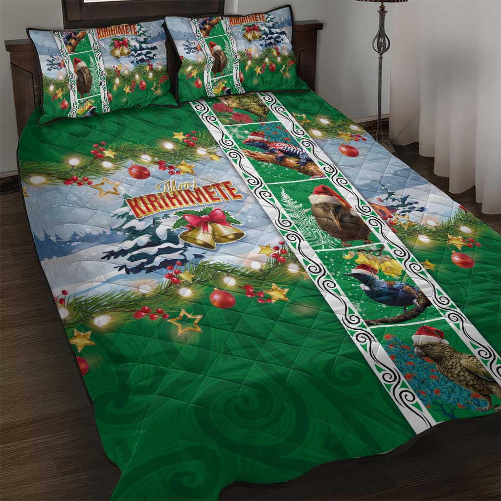 New Zealand Merry Christmas Quilt Bed Set Maori Animals, Koru Tattoo - Green Xmas Style LT03 Green - Polynesian Pride