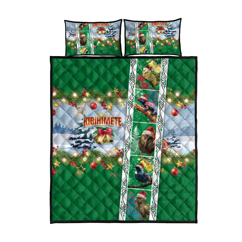 New Zealand Merry Christmas Quilt Bed Set Maori Animals, Koru Tattoo - Green Xmas Style LT03 - Polynesian Pride