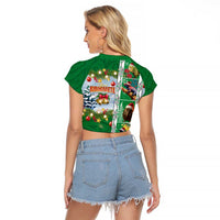 New Zealand Merry Christmas Raglan Cropped T Shirt Maori Animals, Koru Tattoo - Green Xmas Style LT03 - Polynesian Pride