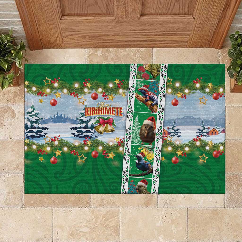 New Zealand Merry Christmas Rubber Doormat Maori Animals, Koru Tattoo - Green Xmas Style LT03 Green - Polynesian Pride